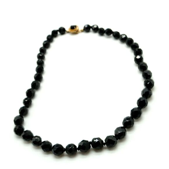 Classic Black Glass Faceted Bead Choker Necklace Single Strand 16" - Picture 13 of 15